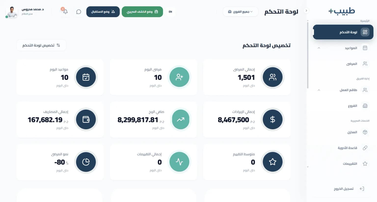Main Dashboard View in TabeebPlus
